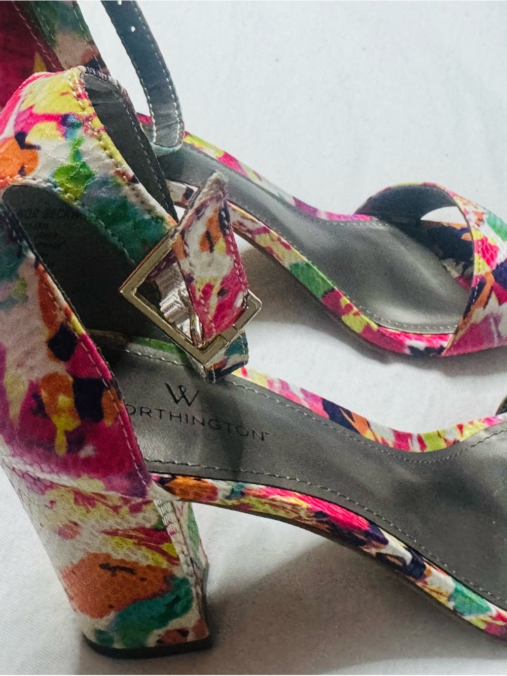 Native Shoes Multicolor Floral Block Heel Sandals - Pink, Yellow, Green, Blue